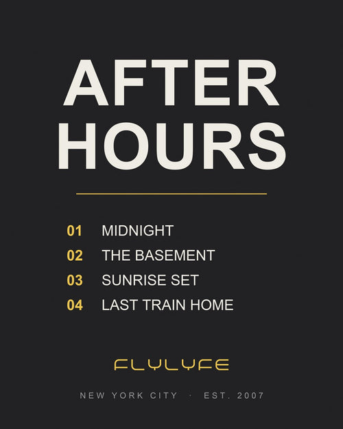 The After Hours Tee set-list back graphic in white and gold