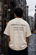 The Spiritual Thing Tee worn on a model — FLYLYFE house music manifesto tee